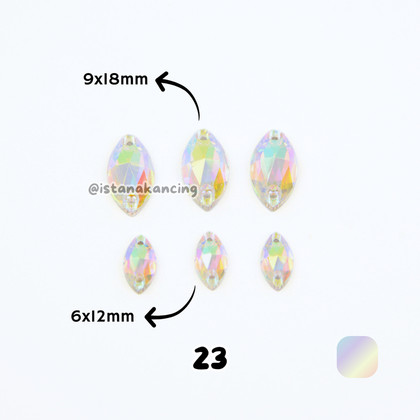 Kancing Kristal Jahit Navette