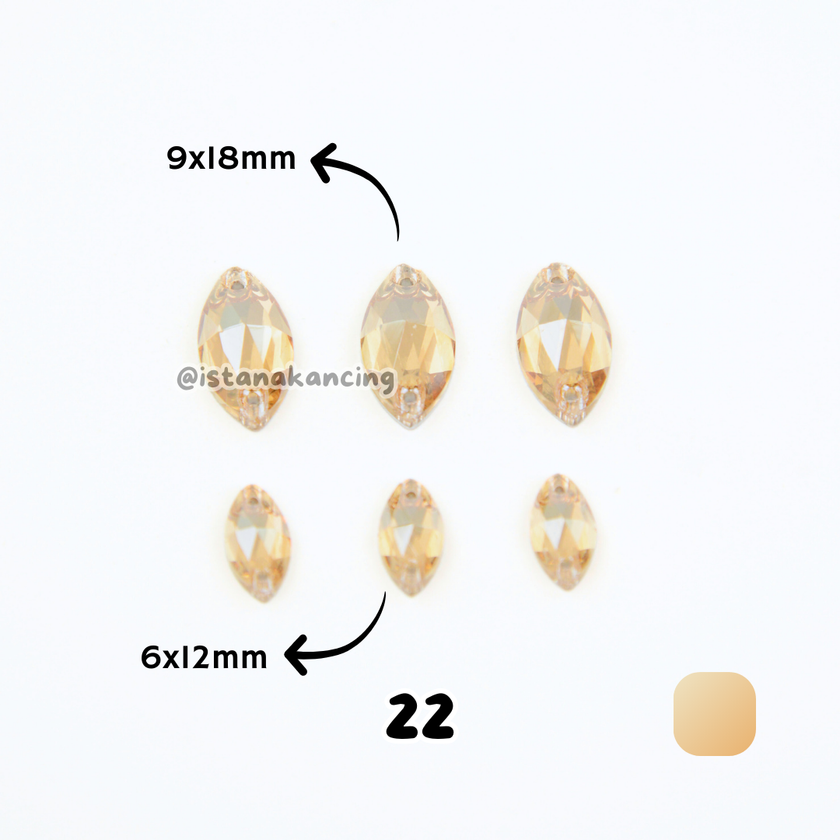 Kancing Kristal Jahit Navette