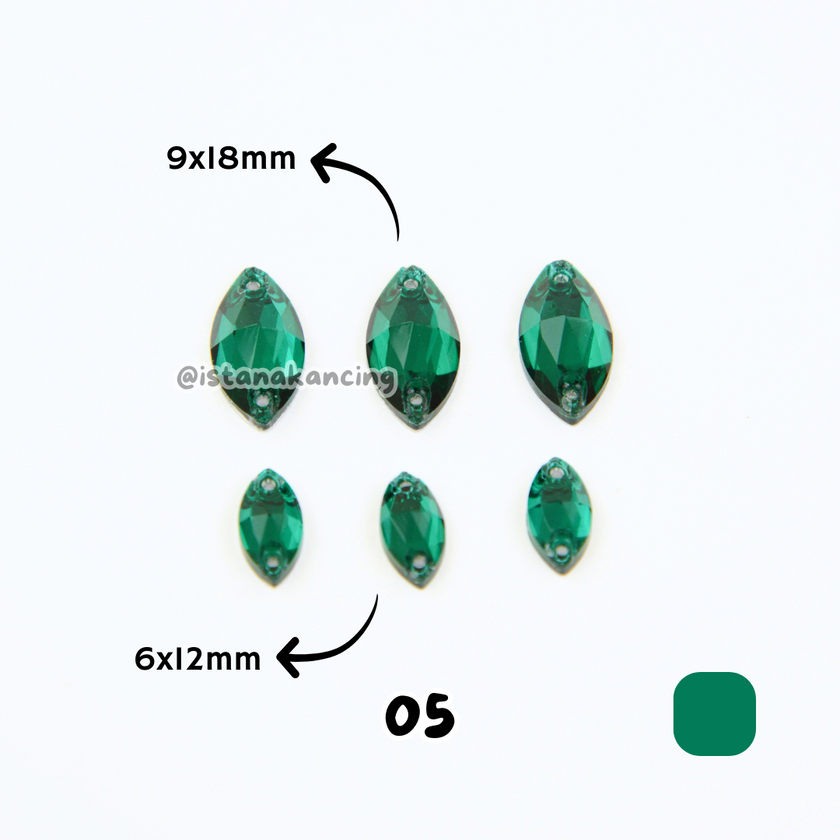 Kancing Kristal Jahit Navette