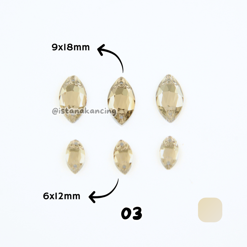 Kancing Kristal Jahit Navette