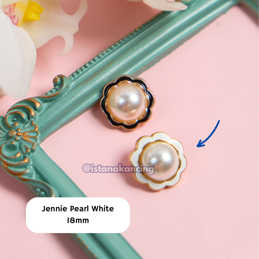 Jennie Pearl Button Hitam & Putih 18mm