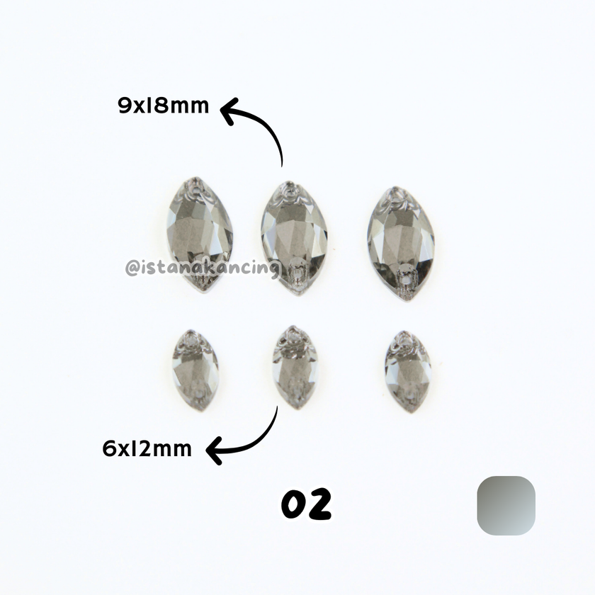 Kancing Kristal Jahit Navette