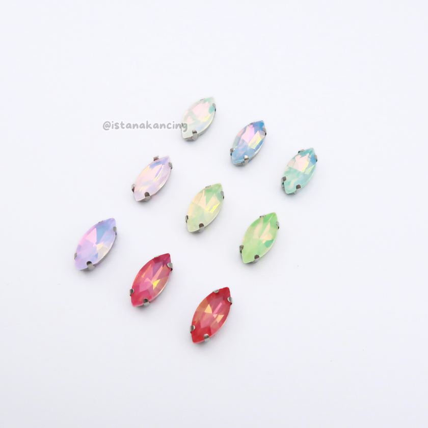 Pengaturan Cakar Kristal Pastel Navette 7x15mm