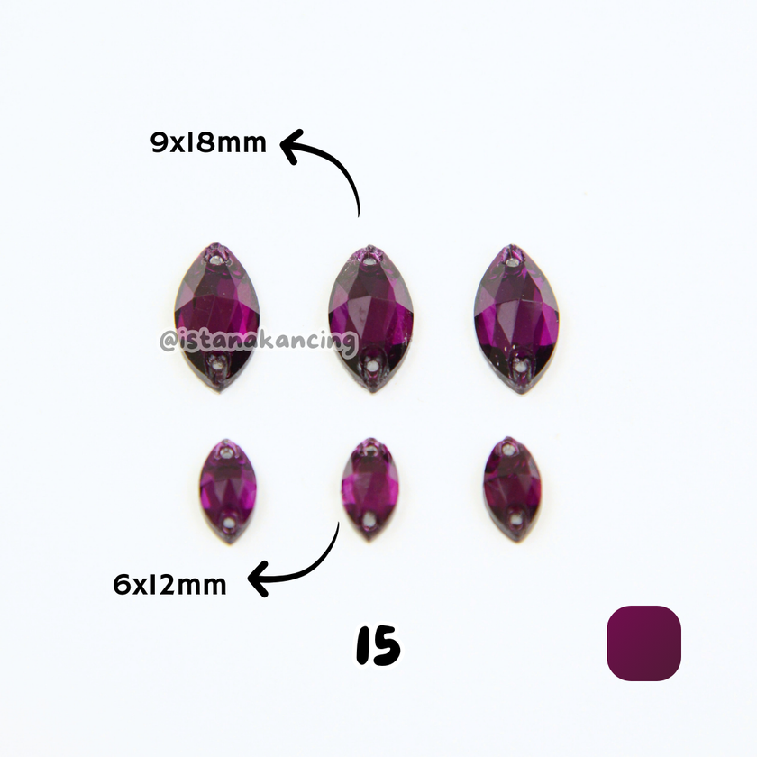 Kancing Kristal Jahit Navette