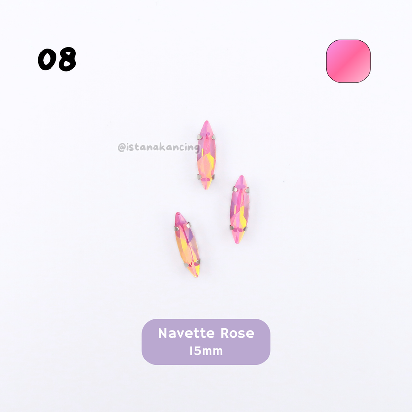 Pengaturan Cakar Kristal Pastel Navette 15mm