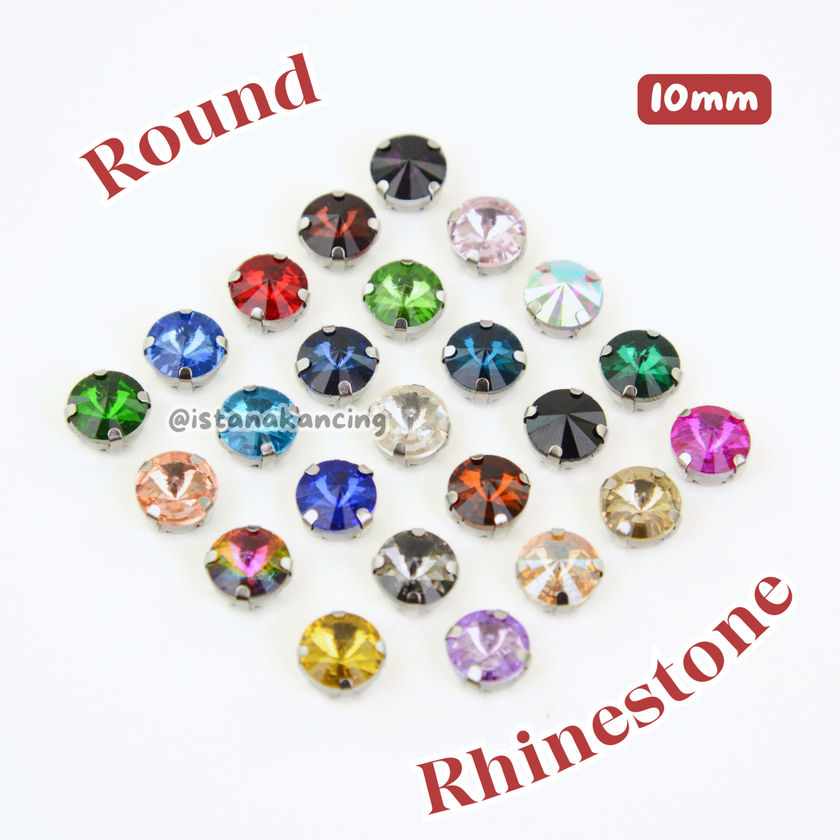 Round 10mm Rhinestone Kristal Cangkang