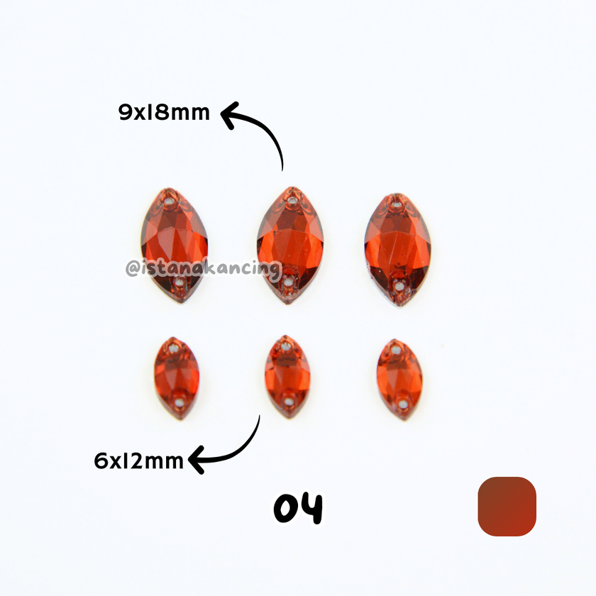 Kancing Kristal Jahit Navette