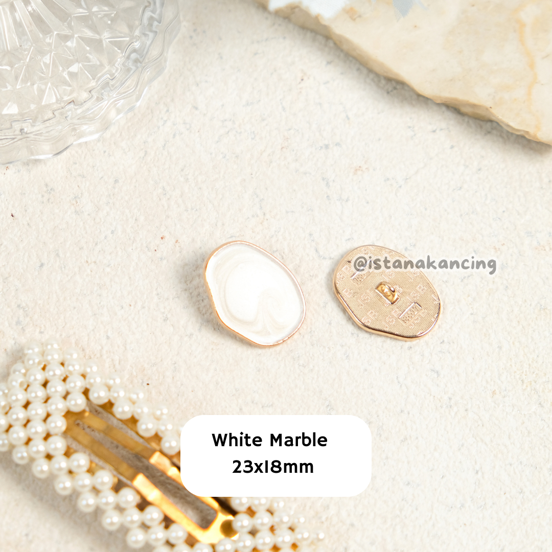White Marble Metal Button