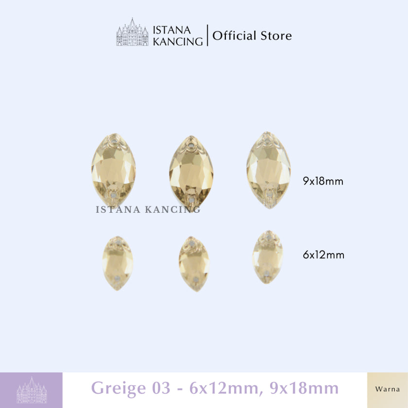 Kancing Kristal Jahit Navette