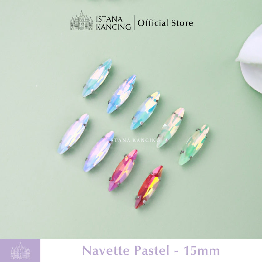Pengaturan Cakar Kristal Pastel Navette 15mm
