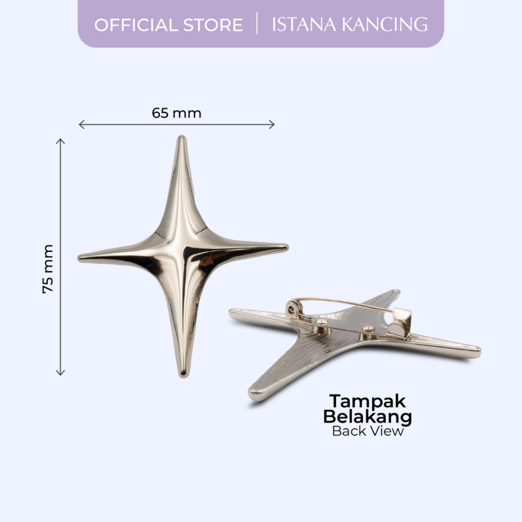 Bros Wanita Alpha Bintang Silver 64mm Mewah Premium Elegan Hijaber Kantoran Pria Wanita ISTANA KANCING
