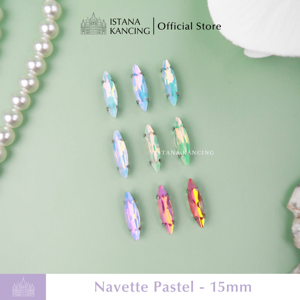 Pengaturan Cakar Kristal Pastel Navette 15mm