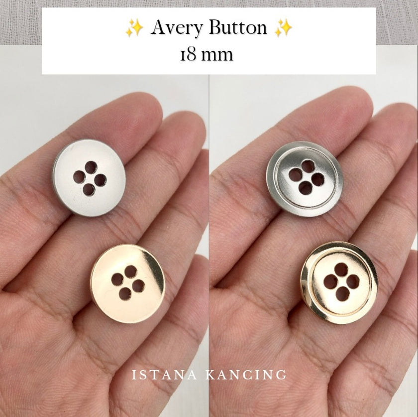 Avery Kancing 4 Lubang Silver & Gold 18mm