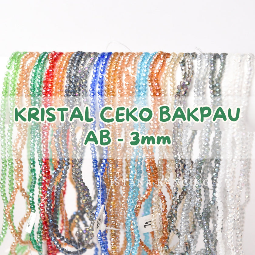 Manik Kristal Kaca 3mm Ceko Bapau AB Grade A Manik Bulat Per Renteng | Istana Kancing