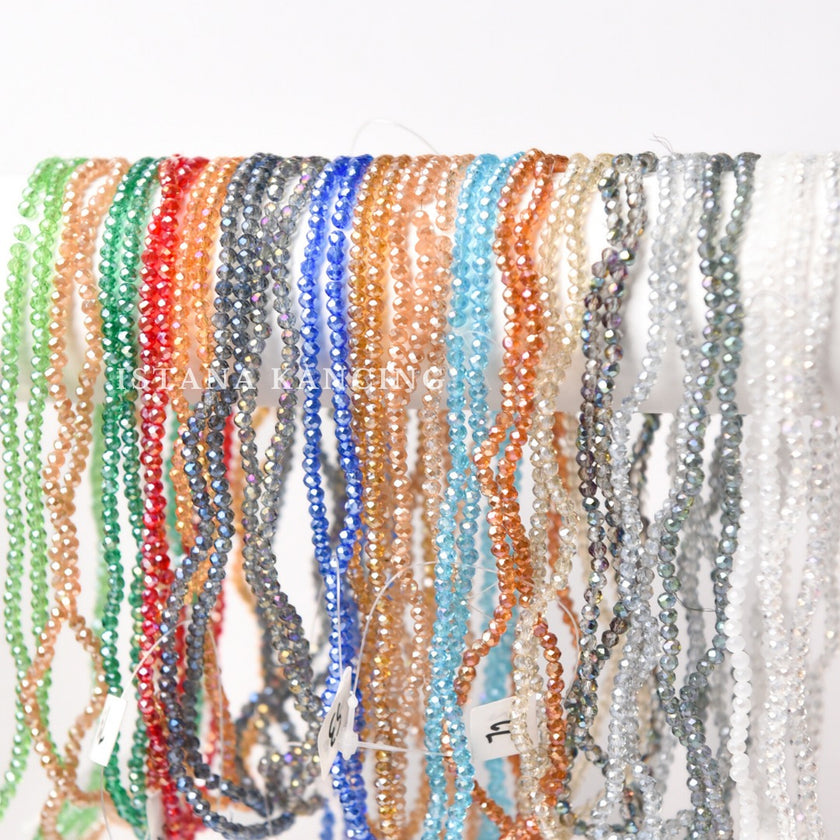 Manik Kristal Kaca 3mm Ceko Bapau AB Grade A Manik Bulat Per Renteng | Istana Kancing