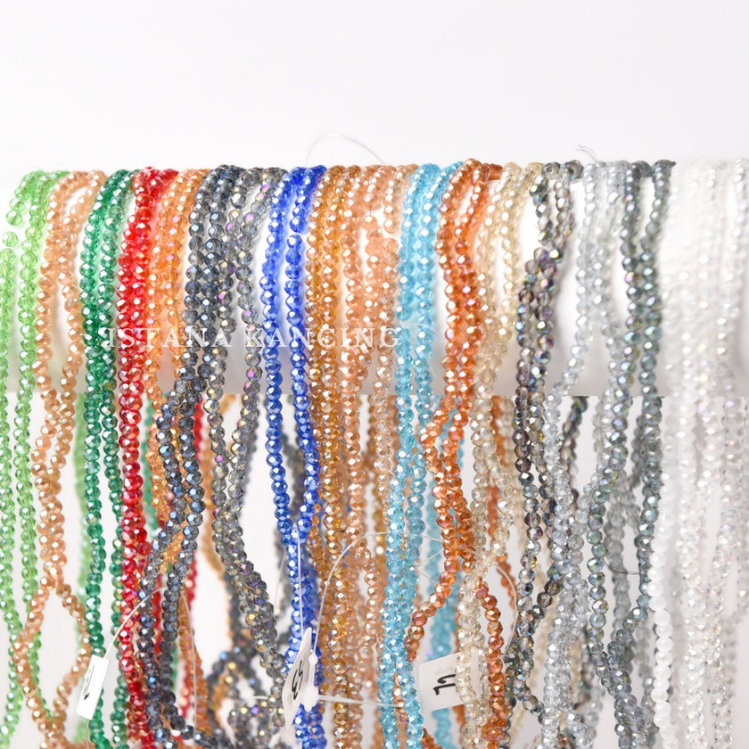 Manik Kristal Kaca 3mm Ceko Bapau AB Grade A Manik Bulat Per Renteng | Istana Kancing